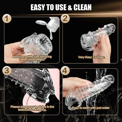 2 IN 1 Reusable Unique Barbed Shaped Clear Cock Sleeve Penis Extender