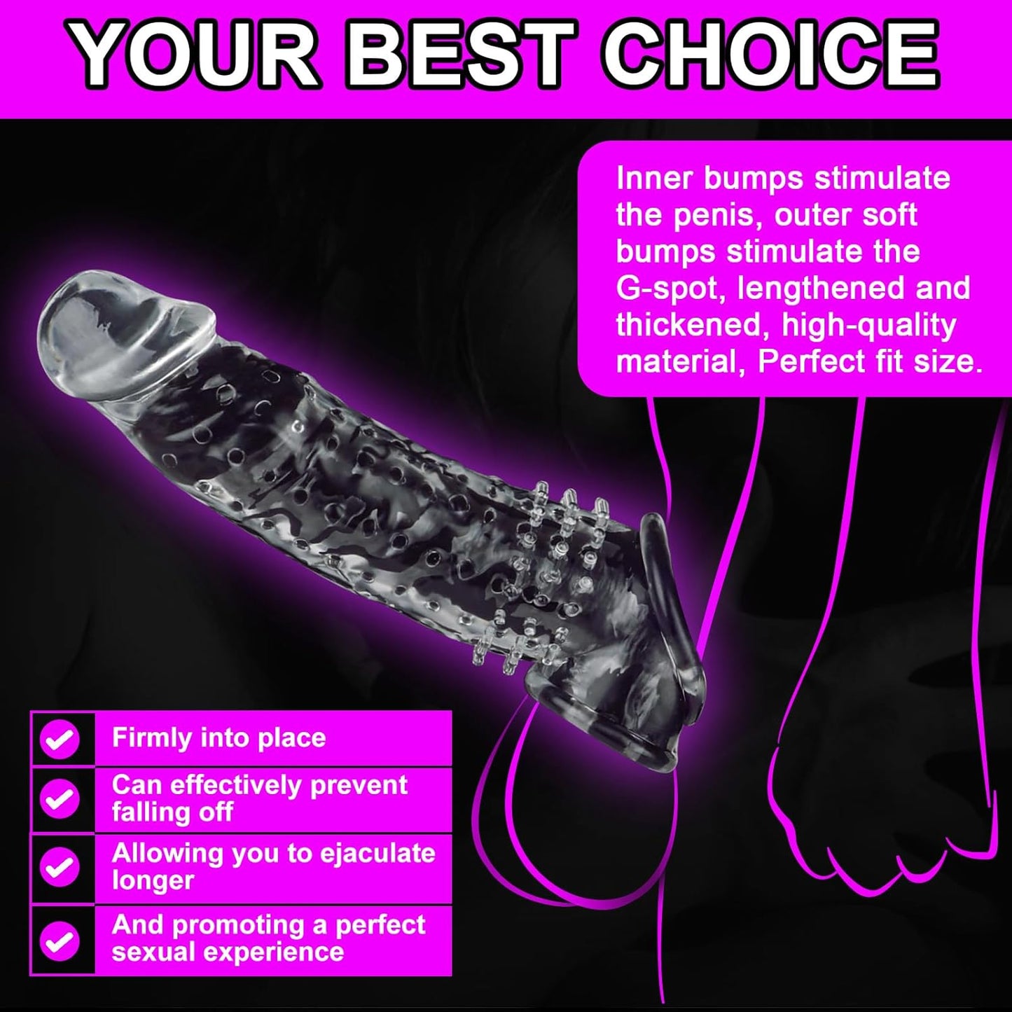 Super Thick Realistic Raised Particles Penis Sleeve Enhancer