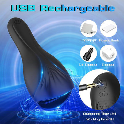 Penis Vibrator Glans Trainer Masturbator with 10 Vibrating & 5 Tongue Licking Modes