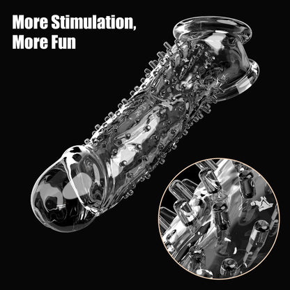 2 IN 1 Reusable Unique Barbed Shaped Clear Cock Sleeve Penis Extender
