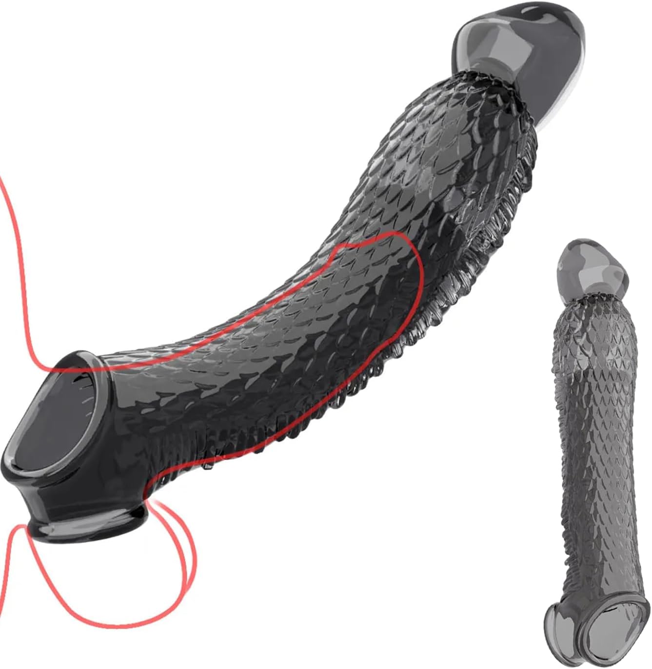 Realistic Penis Sleeve Cock Ring Extender with Ball Loop Girth Enhancer
