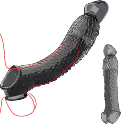 Realistic Penis Sleeve Cock Ring Extender with Ball Loop Girth Enhancer