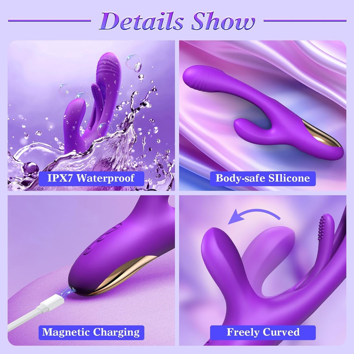 3 IN Rabbit Vibrator G spot Massager with 14 Vibrating & 7 Flapping Modes