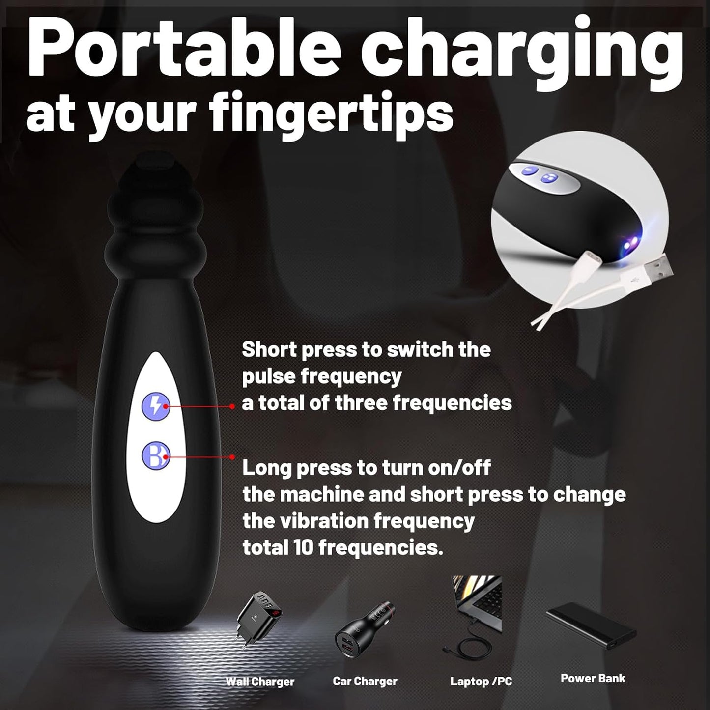 Electric Shock Anal Plug Vibrator Massager with 9 Beads & 10 Vibrations &3 Shock Modes