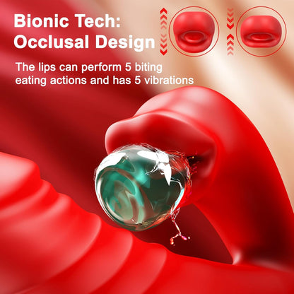 Thrusting G-spot Clitoris Vibrator Dildo with 10 vibrating & 5 Thrustigng & Tongue Licking