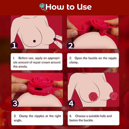Rose-Shaped BDSM Vibrating Nipple Clamps with  9 Vibrations