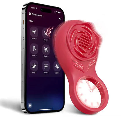 Rose Vibrator Clitoris Stimulator Penis Ring Testicle Massager with 9 Vibration Modes