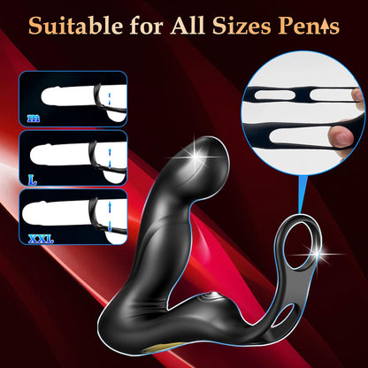 3 in 1 Prostate Massager Penis Ring with 9 Wiggling & Vibrating & Tapping Modes