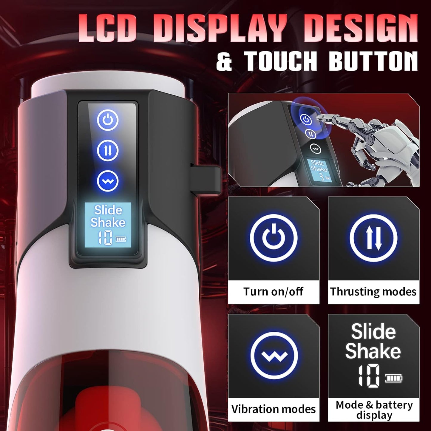 LCD Display 3D Stroker Automatic Male Masturbator with 10 Vibrating & 8 Thrusting