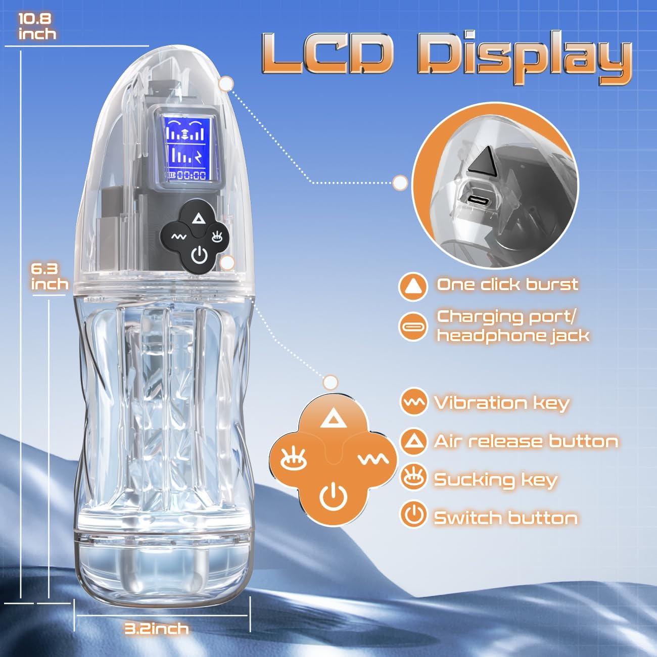 Automatic Masturbator Pocket Pussy Stroker with 10 Vibrating & 7 Sucking & Sexy Moaning