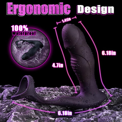 9 Swing Thrusting & Vibrating Remote Control Wiggling Anal Vibrator Prostate Massager with Cock Ring