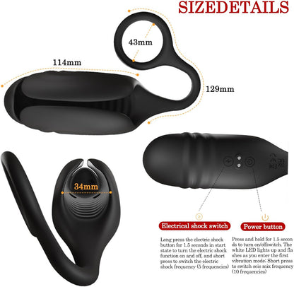 E-stim Penis Trainer Glans Massage Stimulator with 5 Electric Shock & 10 Vibration Modes