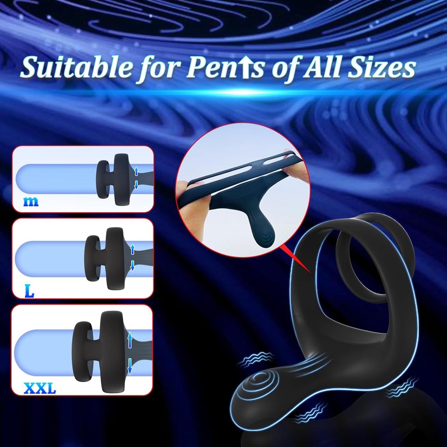 9 Vibrations Penis Cock Ring with Ball Stimulator & Taint Stimulator