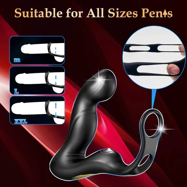 3 in 1 Prostate Massager Penis Ring Anal Vibrator with 9 Wiggling & Vibrating & Tapping Modes