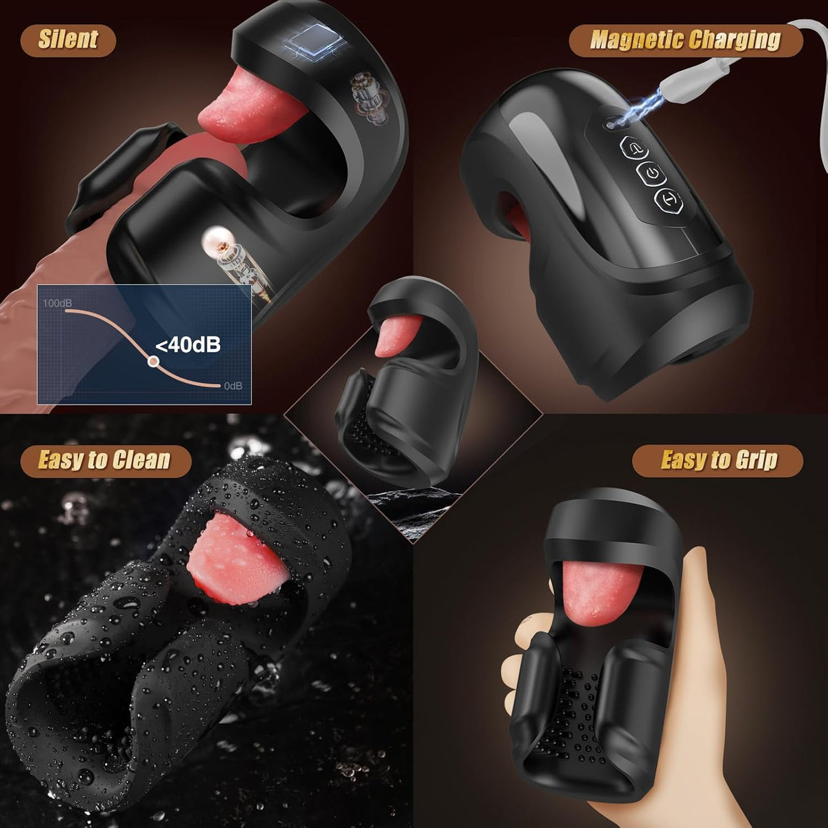 Electric Penis Trainer Glans Vibrator Masturbator with 10 Licking & 10 Stroking Modes