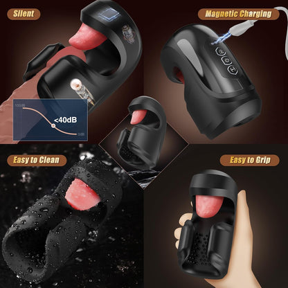 Electric Penis Trainer Glans Vibrator Masturbator with 10 Licking & 10 Stroking Modes