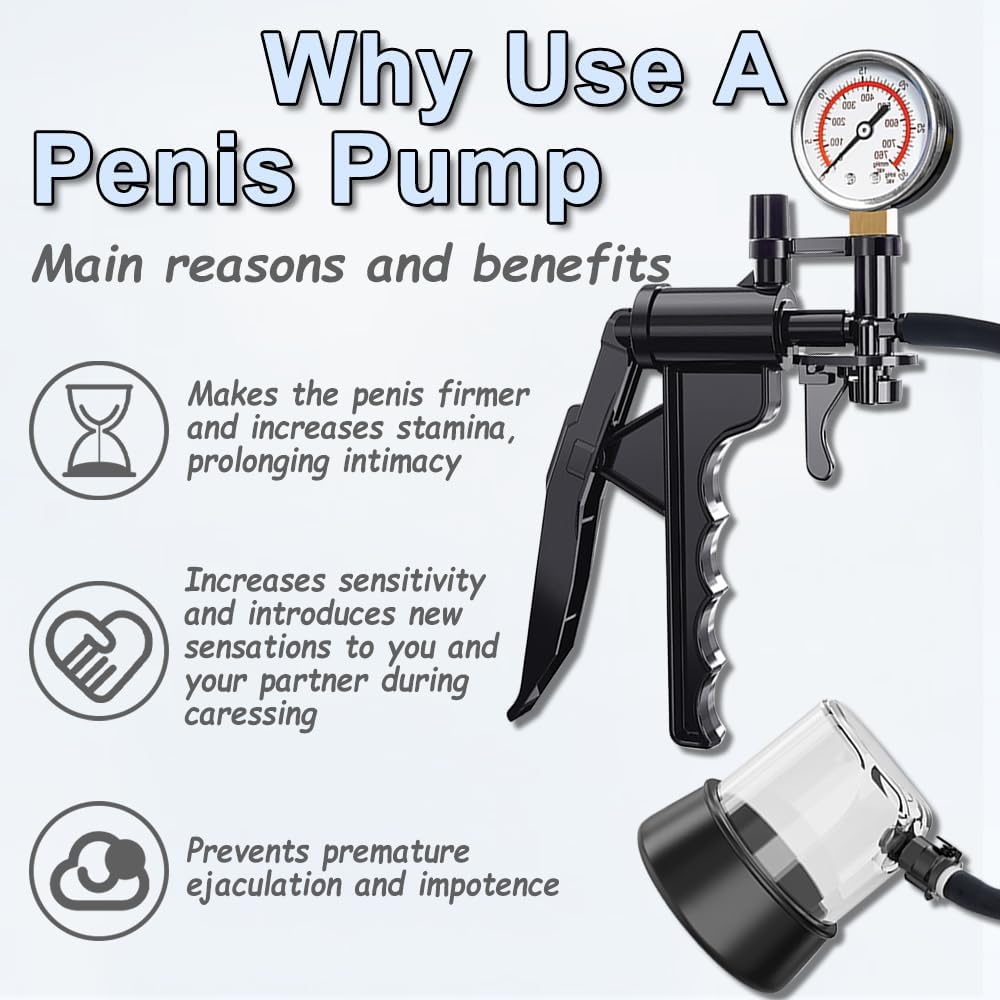 Penis Enlarger Kit Vacuum Pump Glans Trainer with 3 Rubber Sleeves & Manometer