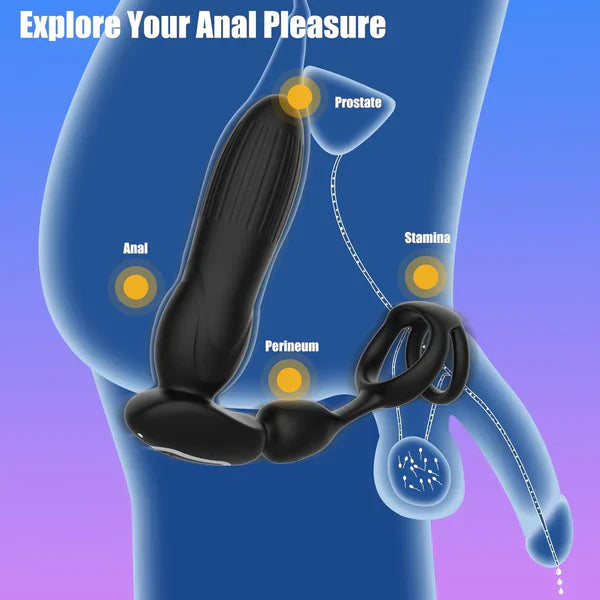 Anal Vibrator Prostate Massager Butt Plug with 3 Thrusting Expanding & 9 Vibration Modes