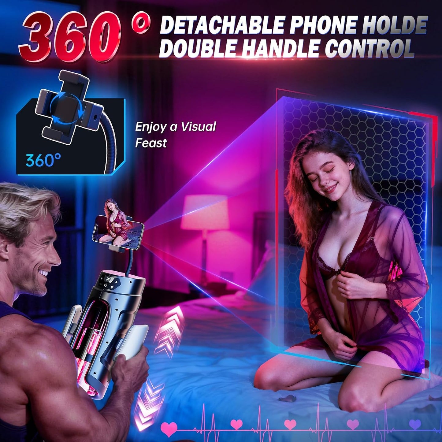 Double-Handle Electric Masturbator Penis Vibrator Trainer with 7 Telescopic Functions