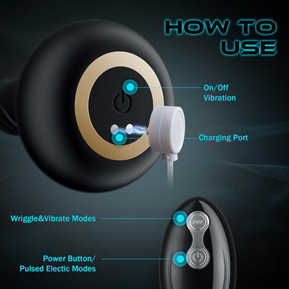 Electric Shock Anal Butt Plug Vibrator with 3 Electric Shock & 10 Wriggling Rotating Vibrating Modes