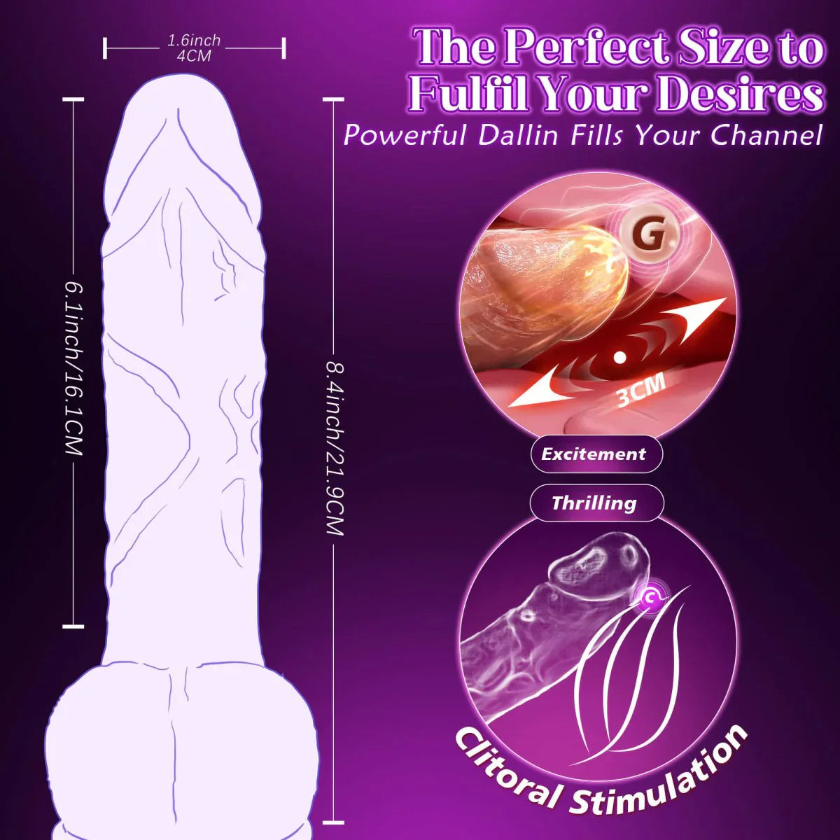 App-control Realistic Big Dildo with Heating & Vibrating & Stretching Modes