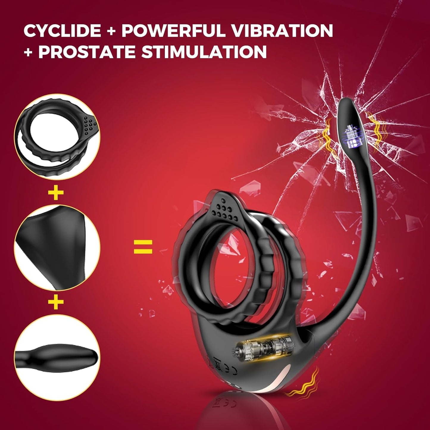 4 IN 1 Penis Ring Anal Plug Prostate Massager with 9 Vibrating Modes