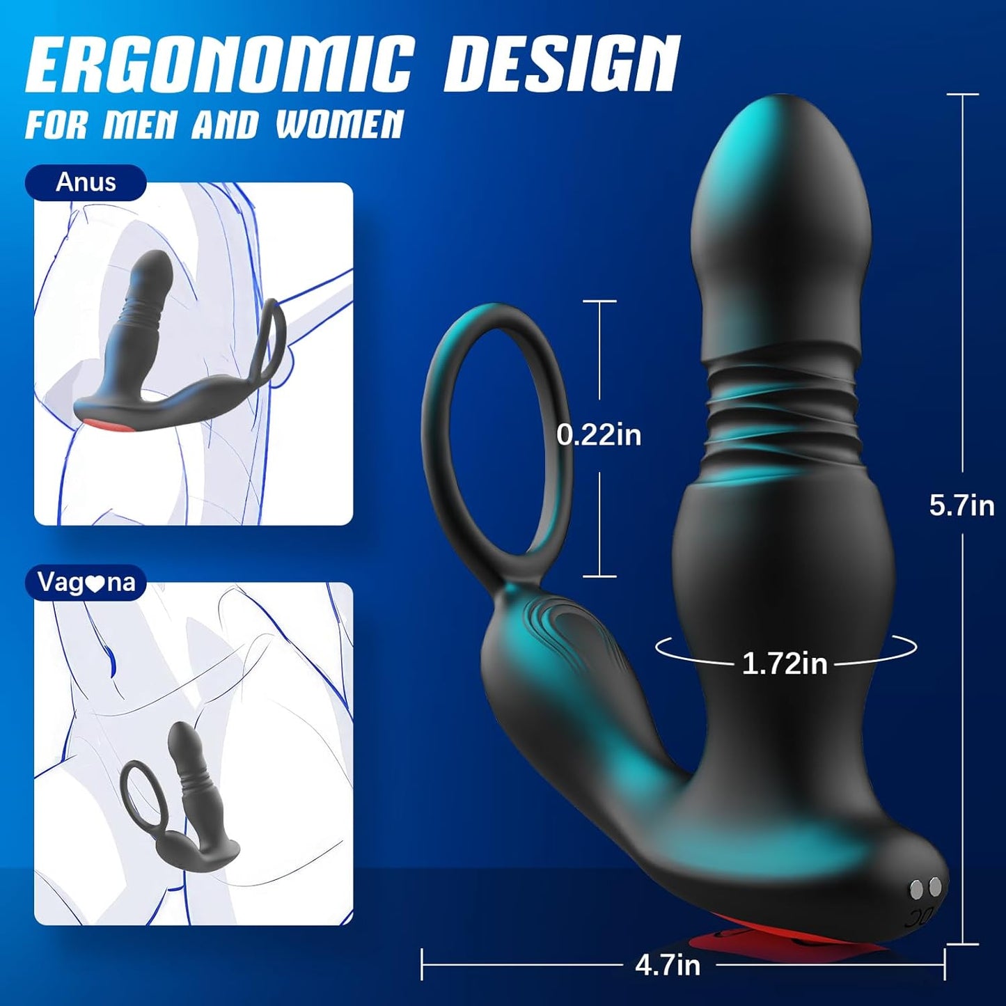 3 IN 1 Prostate Massager Anal Vibrator Penis Ring with 7 Thrusting & 7 Vibrating  Modes