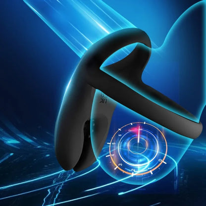Double Cock Ring Penis Trainer Vibrator Stimulator with 10 Vibration Modes