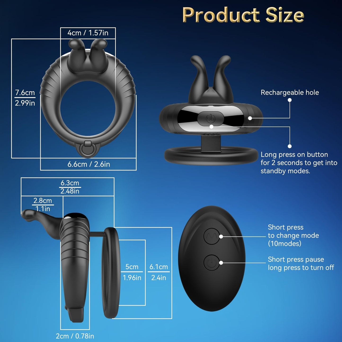 Vibrateurs télécommandés uniques à double anneau avec 10 modes de vibration 