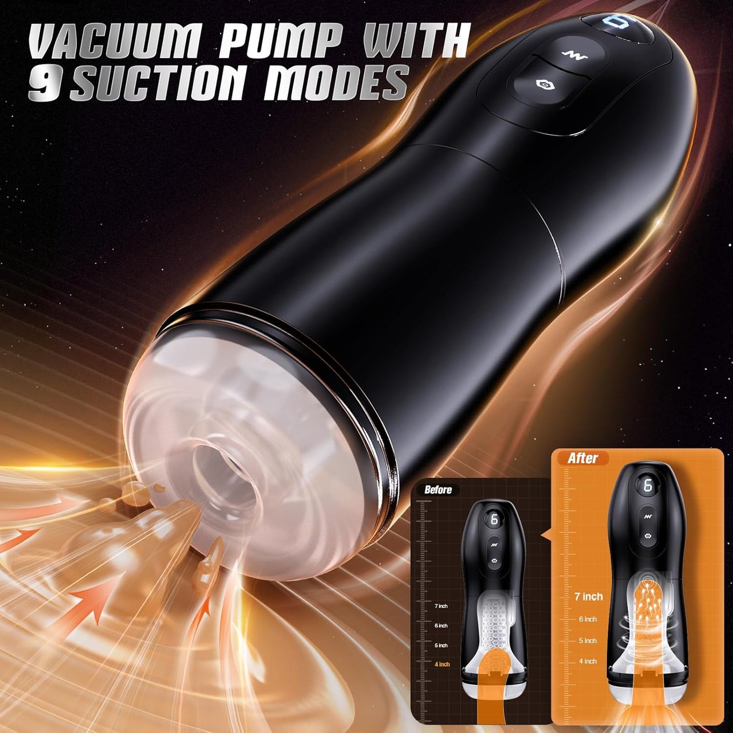 LCD Control Automatic Masturbator Penis Pump Stroker with 7 Vibrating & 7 Sucking Modes