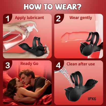 360° Testicle Penis Trainer Cock Ring Glans Stimulator with 9 Vibrating & Heating