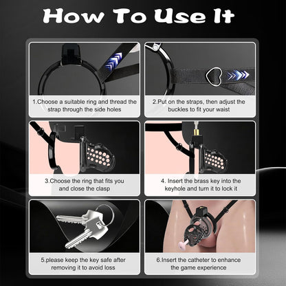 Invisible Lock Chastity Cage Device Lightweight Bondage Gear with 4 Ring Sizes