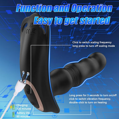 Prostate Stimulator Anal Vibrator Dildo with 9 Thrusting & 9 Vibrating Modes