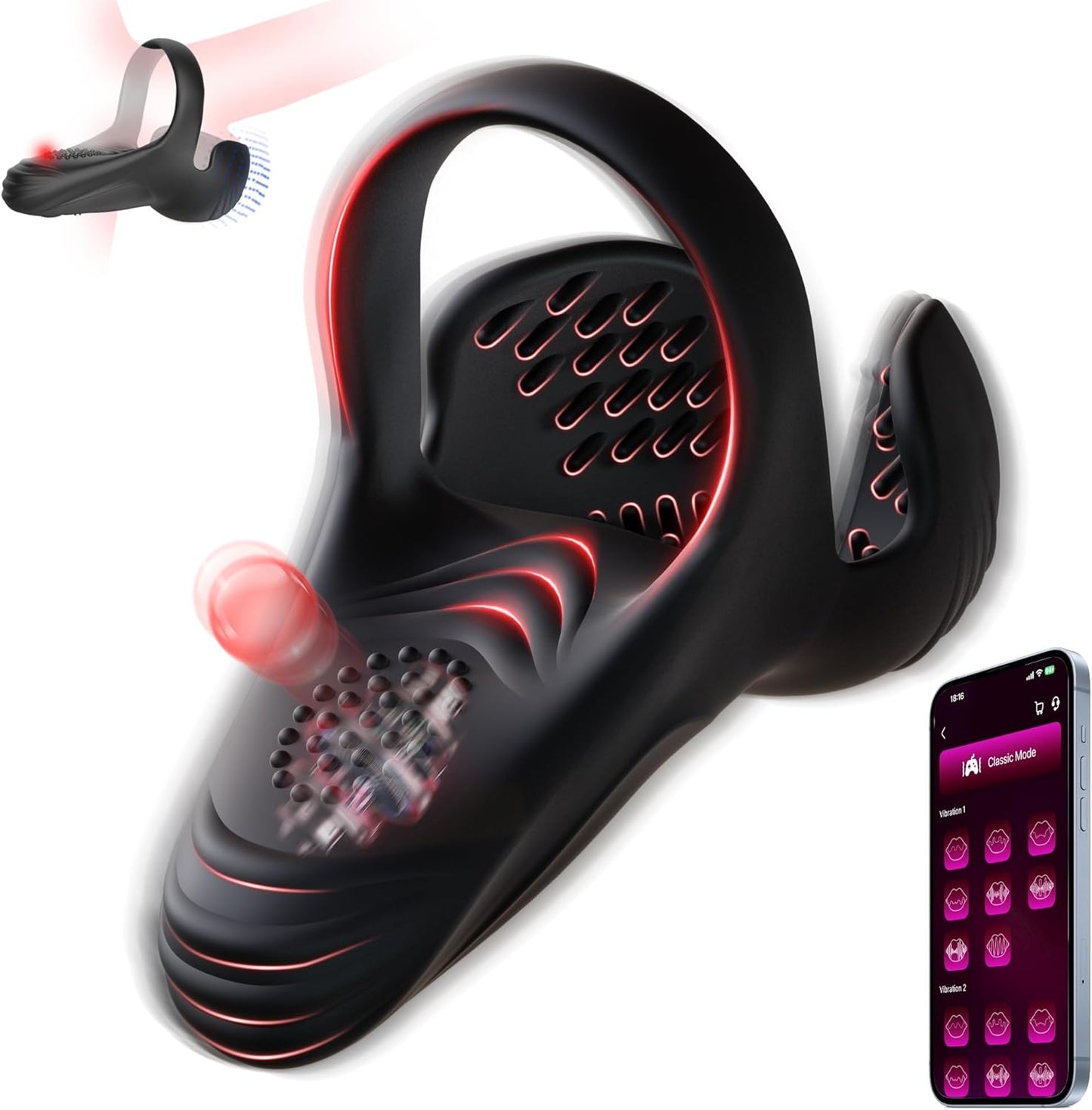 Triple Stimulations Penis Trainer Vibrator Cock Ring with 10 Intense Vibration Modes