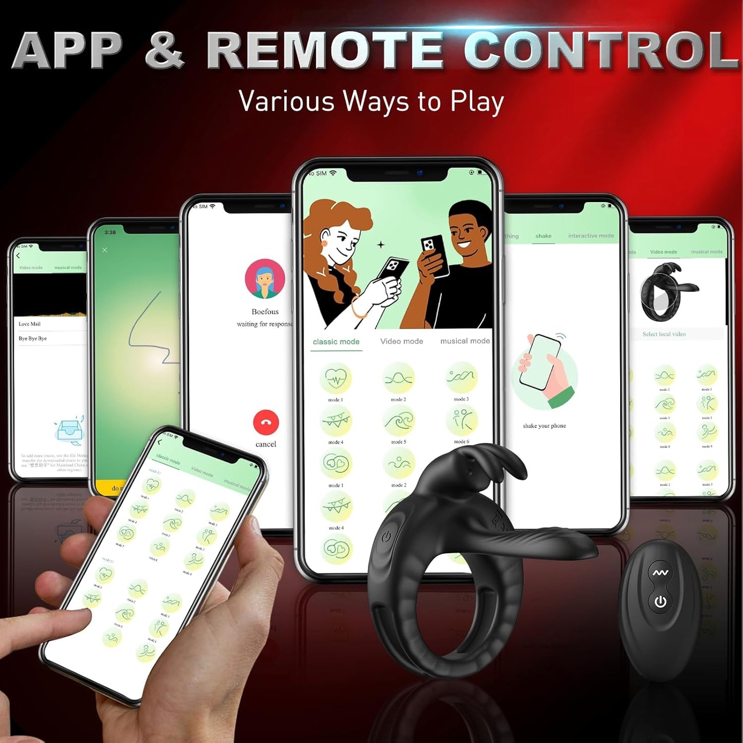 APP Controlled Penis Vibrators Cock Ring Anal Stimulator with 10 Modes