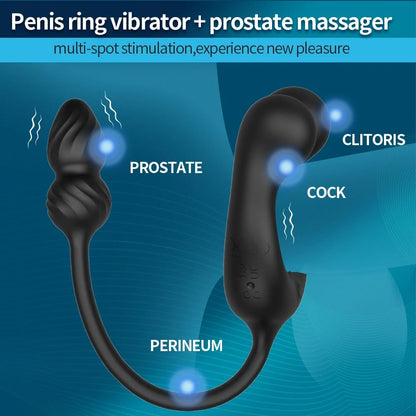4 IN 1 Anal Vibrator Cock Ring Prostate Massager with 10 Vibration Modes & 3 Motors