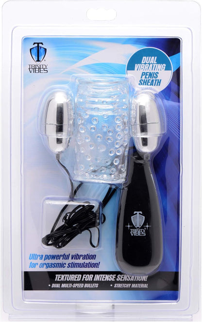 Dual Vibrating Penis Sheath Glans Trainer Stimulator with Powerful Vibrations