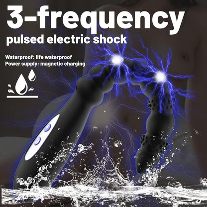 Electric Shock Anal Plug Vibrator Massager with 9 Beads & 10 Vibrations &3 Shock Modes