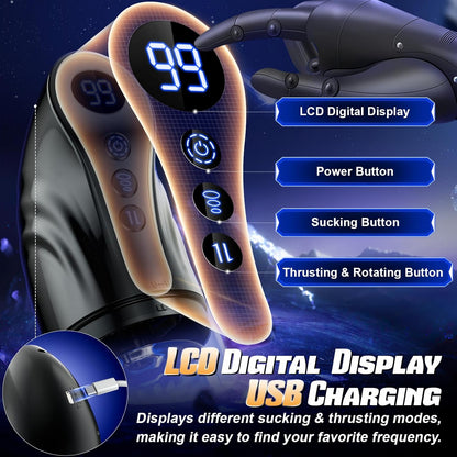 LCD Display Automatic Masturbator Penis Pump with 9 Thrusting & Rotating & Suction