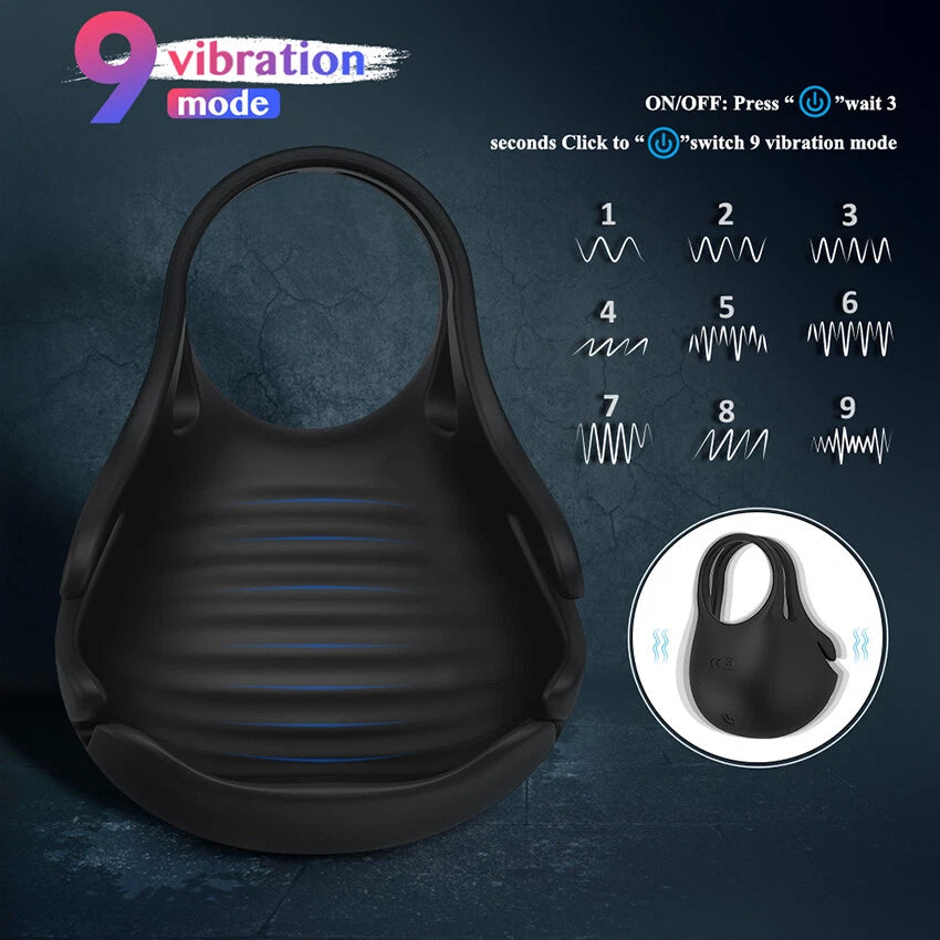 Scrotum Pouch Cock Ring Ball Stretcher Penis Trainer Enhancer Vibrator Delay Ejaculator