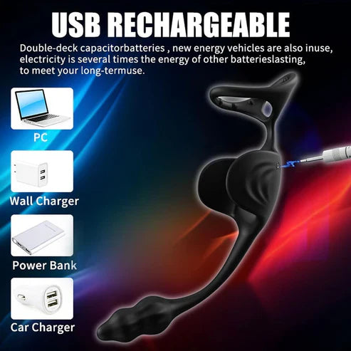 3 in 1 Anal Testicle Vibrator Penis Ring Prostate Stimulator Massager with 9 Vibration Modes