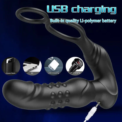 3 IN 1 Anal Vibrator Prostate Massage Stimulator with 10 Wobbles & 10 Vibration Modes