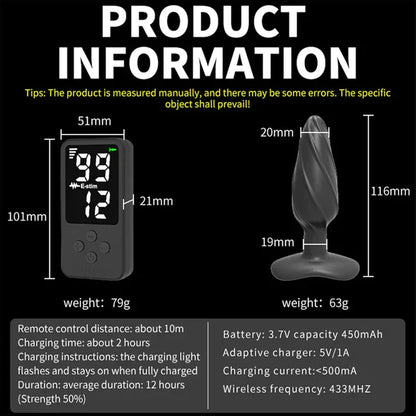 Electric Shock Anal Plug Prostate Massager with 99 Intensity Levels & 12 Frequency Modes