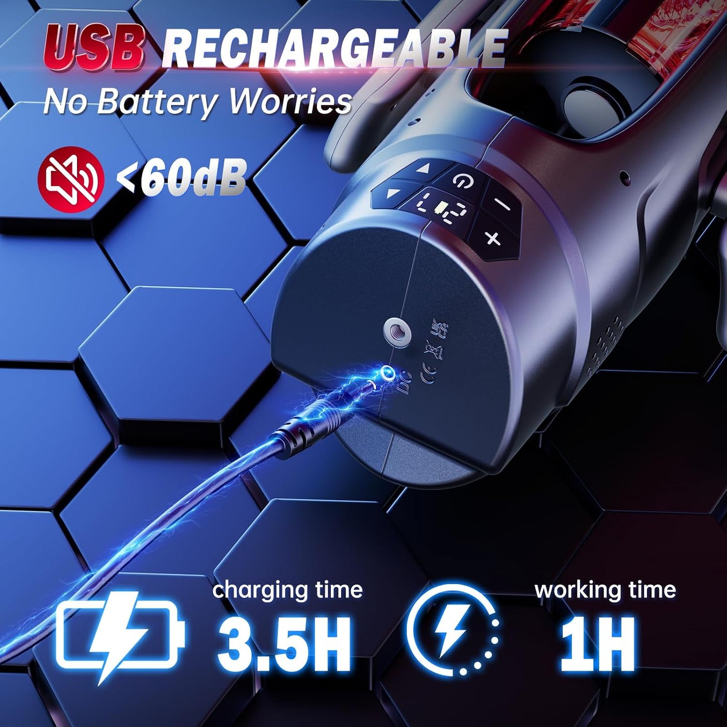 Double-Handle Electric Masturbator Penis Vibrator Trainer with 7 Telescopic Functions
