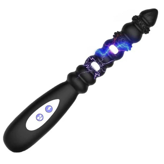 Electric Shock Anal Plug Vibrator Massager with 9 Beads & 10 Vibrations &3 Shock Modes