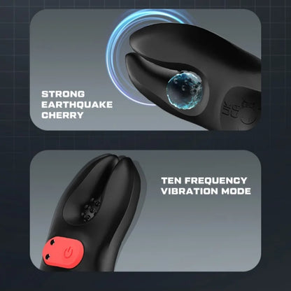 Double Cock Ring Penis Trainer Vibrator Stimulator with 10 Vibration Modes