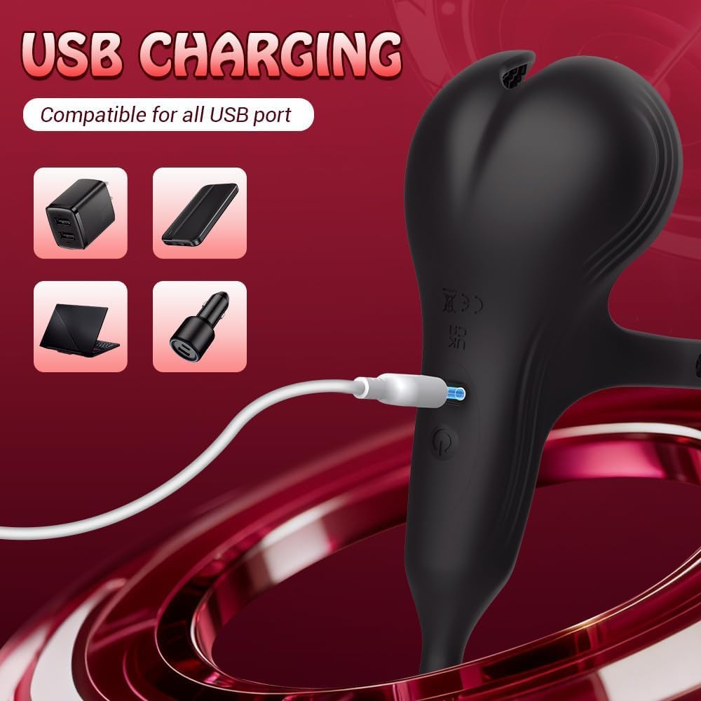 3 IN 1 Prostate Stimulation Cockring Testicle Vibrator Anal Toy with 10 Thrusts & Vibrations