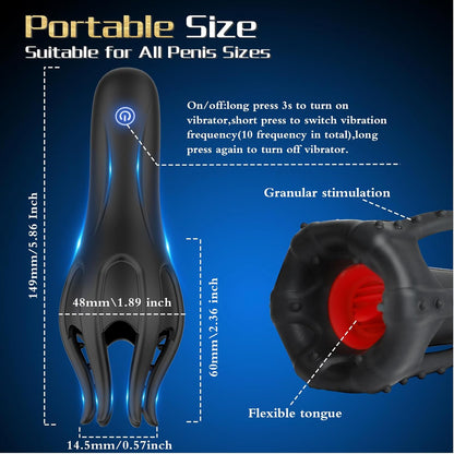 3 IN 1 Penis Vibrator Glans Trainer Masturbator with 10 Vibration & Licking Modes