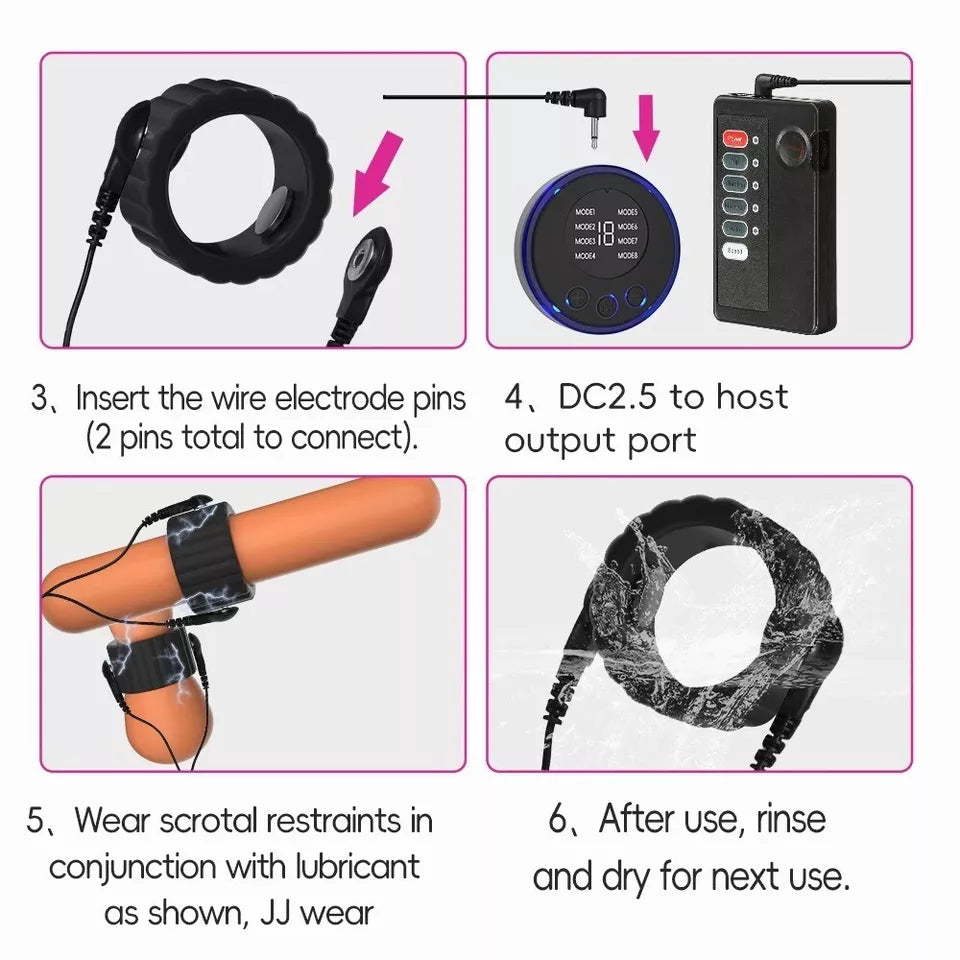 Bondage Penis Ring Exercise Enlargement Electric Shock Cock Ring Set with 8 Modes