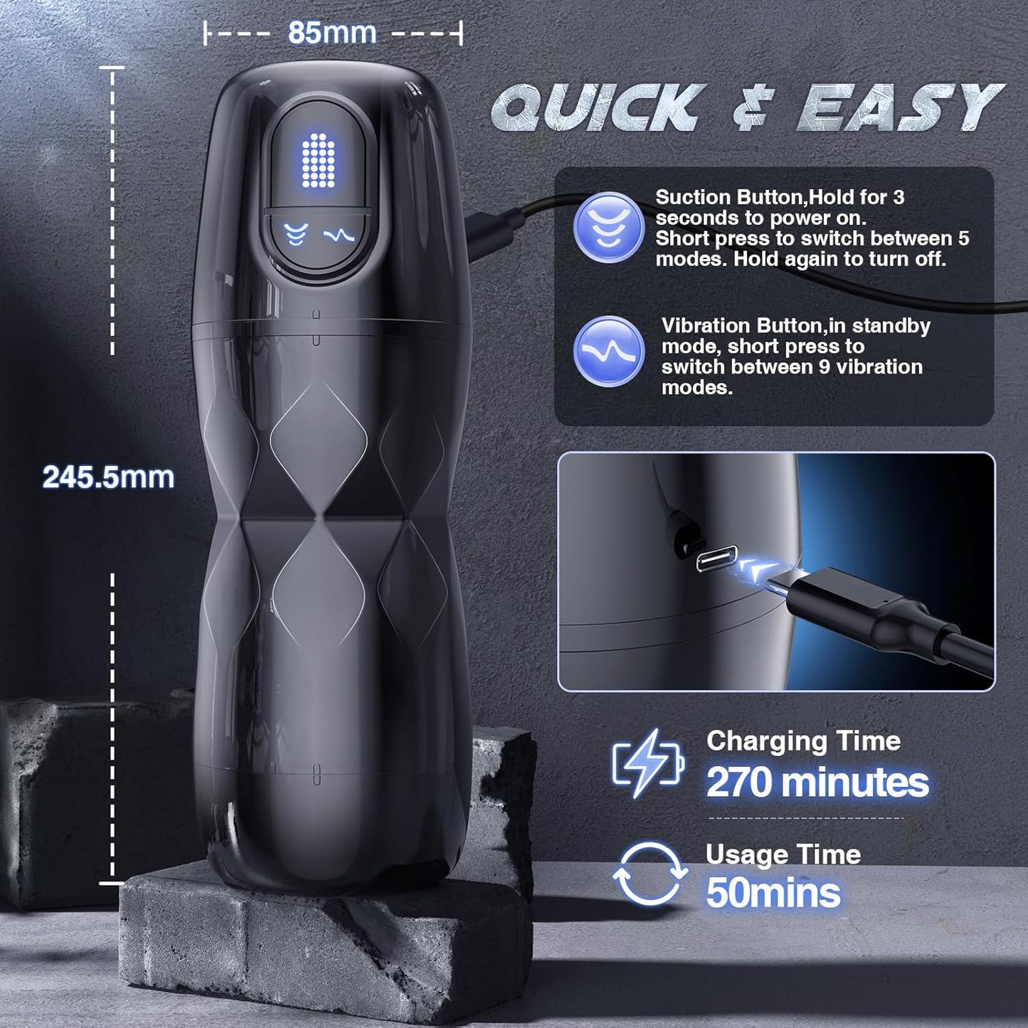 Automatic Masturbator Penis Pump Enlargers with 5 Sucking & 9 Vibrating Modes